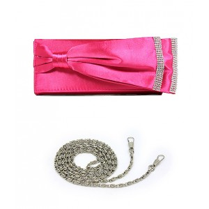 Evening Bag - 12 PCS - Double Layer Bow w/ Linear Studs - Fuchsia - BG-92206FU